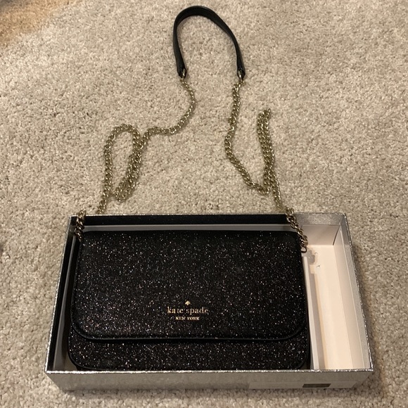 Kate Spade Black Glitter Milou Crossbody 4 1/2 inches by 7 inches - Picture 4 of 7